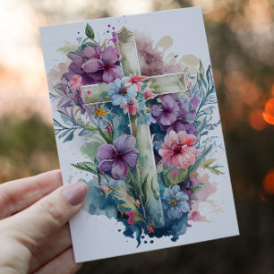 Beautiful Watercolor Christian Cross Holiday Card