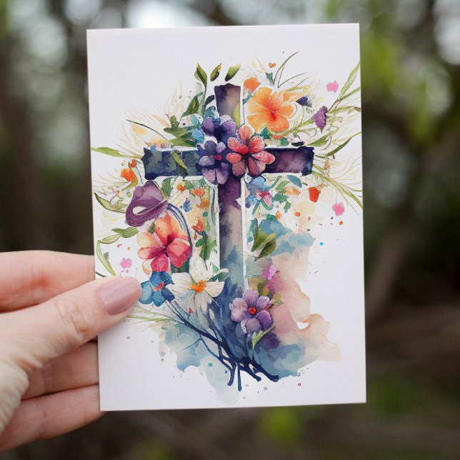 Beautiful Watercolor Christian Cross Holiday Card (Creator Uploaded)