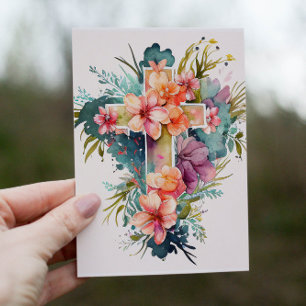 Beautiful Watercolor Christian Cross Holiday Card