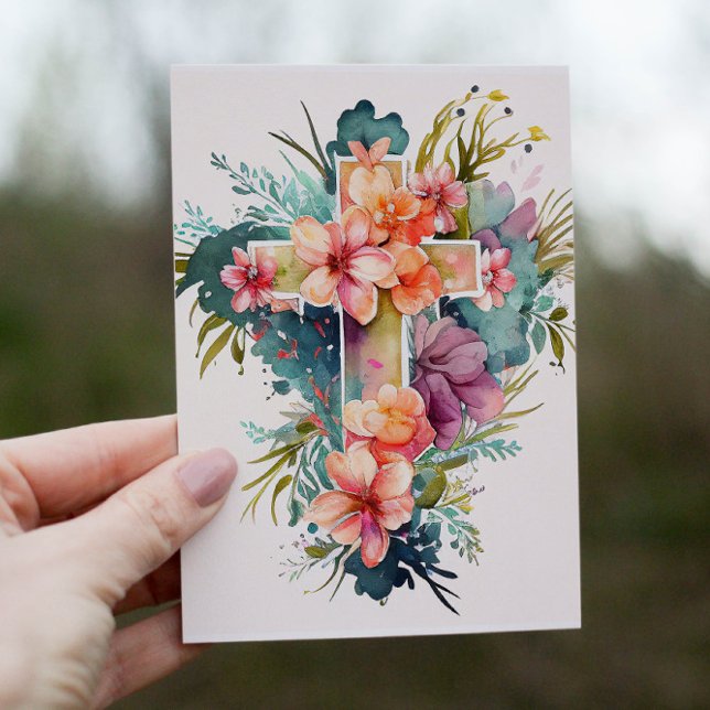 Beautiful Watercolor Christian Cross Holiday Card (Creator Uploaded)