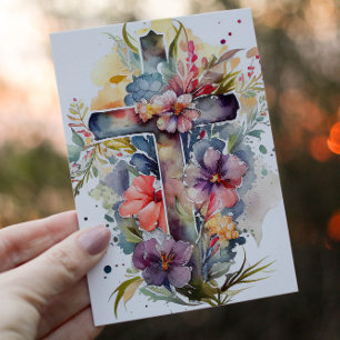 Beautiful Watercolor Christian Cross Holiday Card