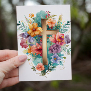 Beautiful Watercolor Christian Cross Holiday Card