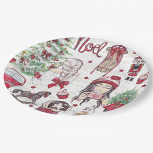 Beautiful Watercolor Christmas Red Paper Plate