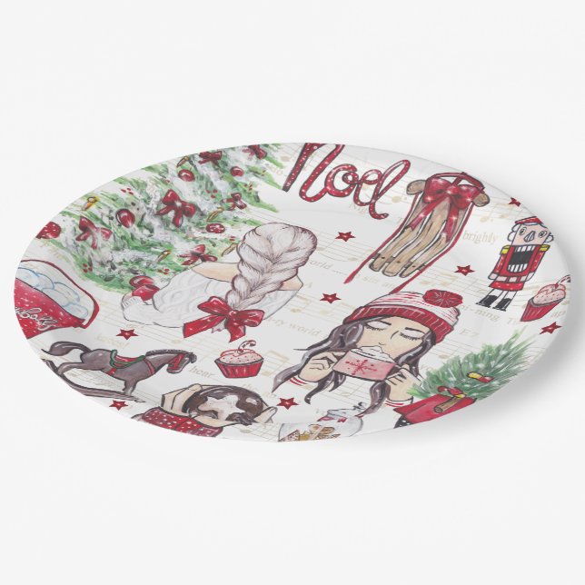 Beautiful Watercolor Christmas Red Paper Plate (Angled)