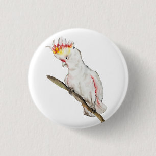 Beautiful watercolor cockatoo parrot hand drawing 3 cm round badge