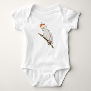 Beautiful watercolor cockatoo parrot hand drawing baby bodysuit