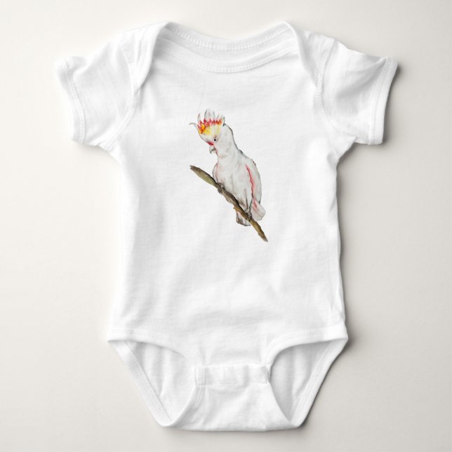 Beautiful watercolor cockatoo parrot hand drawing baby bodysuit (Front)