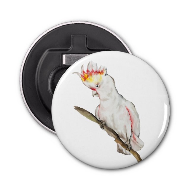 Beautiful watercolor cockatoo parrot hand drawing bottle opener (Front)