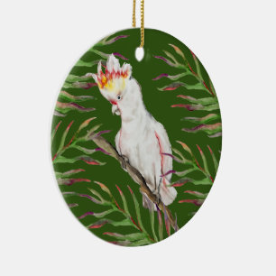 Beautiful watercolor cockatoo parrot hand drawing ceramic tree decoration