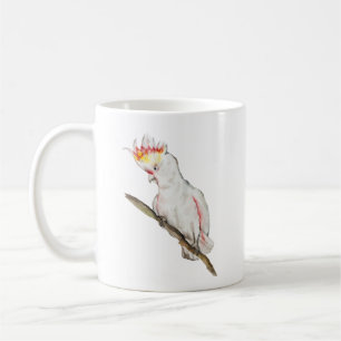 Beautiful watercolor cockatoo parrot hand drawing coffee mug