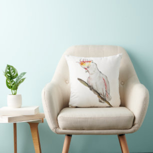 Beautiful watercolor cockatoo parrot hand drawing cushion