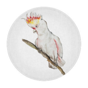Beautiful watercolor cockatoo parrot hand drawing cutting board