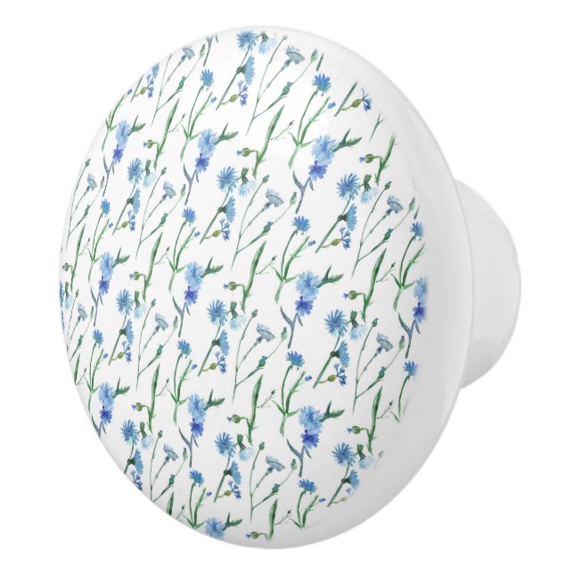 Beautiful watercolor cornflowers ceramic knob (Right)