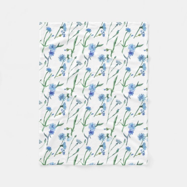 Beautiful watercolor cornflowers fleece blanket (Front)