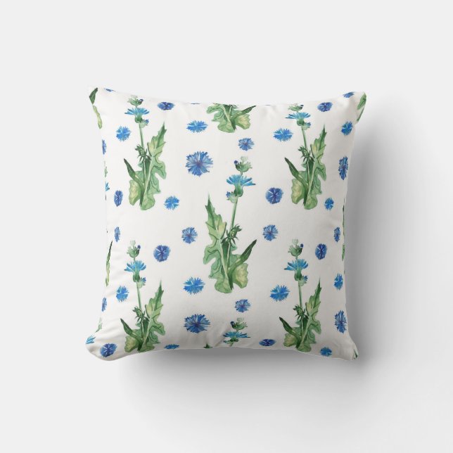 Beautiful watercolor cornflowers pattern cushion (Front)
