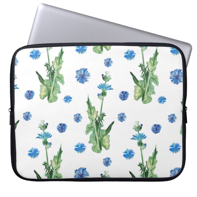 Beautiful watercolor cornflowers pattern laptop sleeve (Front)