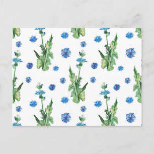 Beautiful watercolor cornflowers pattern postcard