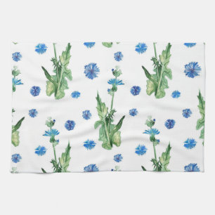 Beautiful watercolor cornflowers pattern tea towel