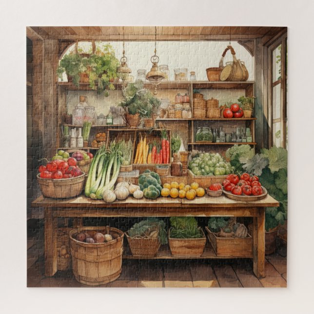 Beautiful Watercolor Country Vegetable Store Jigsaw Puzzle (Vertical)