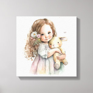 Beautiful Watercolor Cute Easter Bunny Decoration Canvas Print