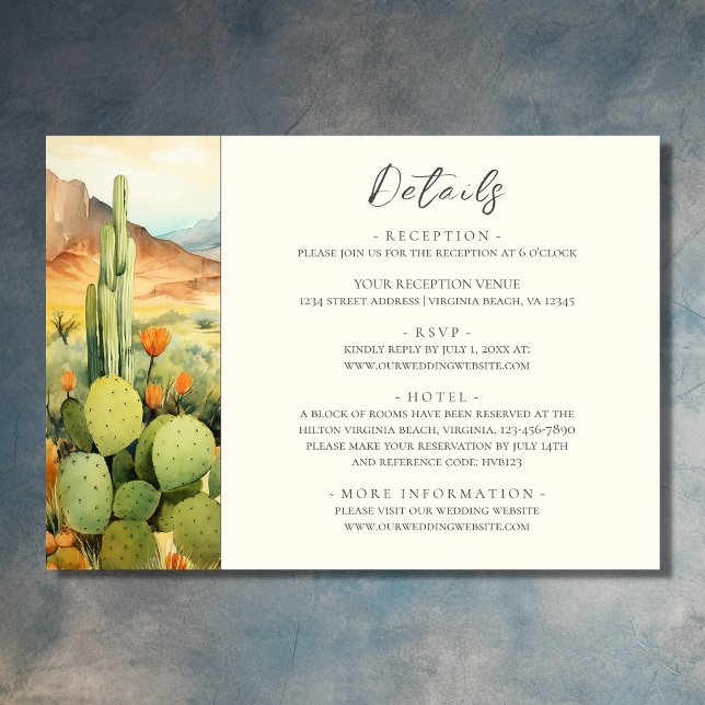 Beautiful Watercolor Desert Cactus Wedding Details Enclosure Card (Front - Beautiful Watercolor Desert Cactus Wedding Details Enclosure Card)