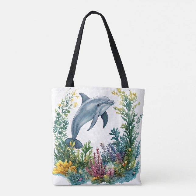 Beautiful Watercolor Dolphin Tote Bag (Back)