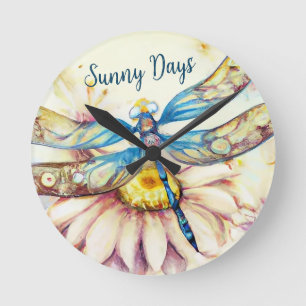 Beautiful Watercolor Dragonfly, Personalize  Round Clock