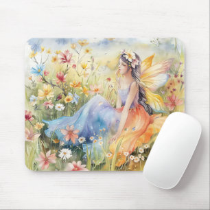 Beautiful Watercolor Fairy In Meadow Mouse Pad