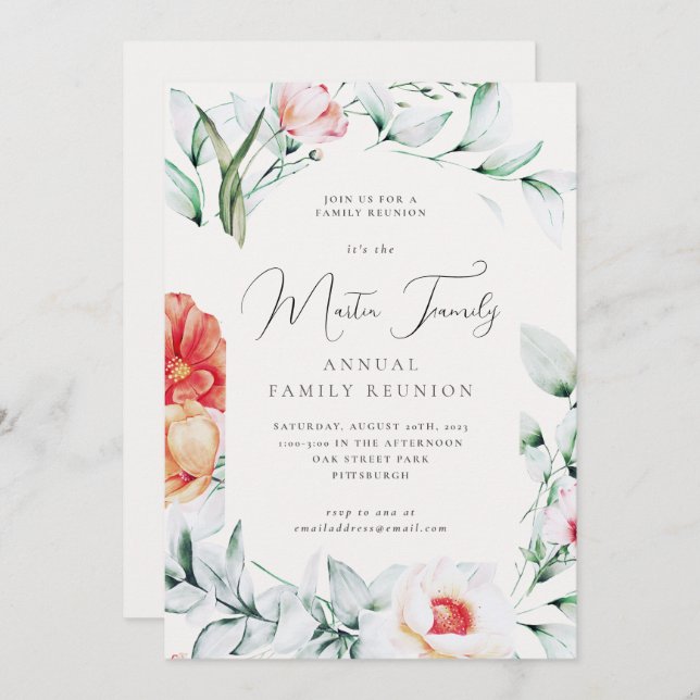 Beautiful Watercolor Family Reunion Invitation (Front/Back)