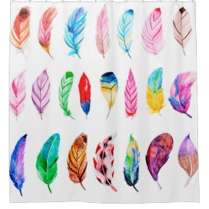 Beautiful Watercolor Feather Collection Shower Curtain