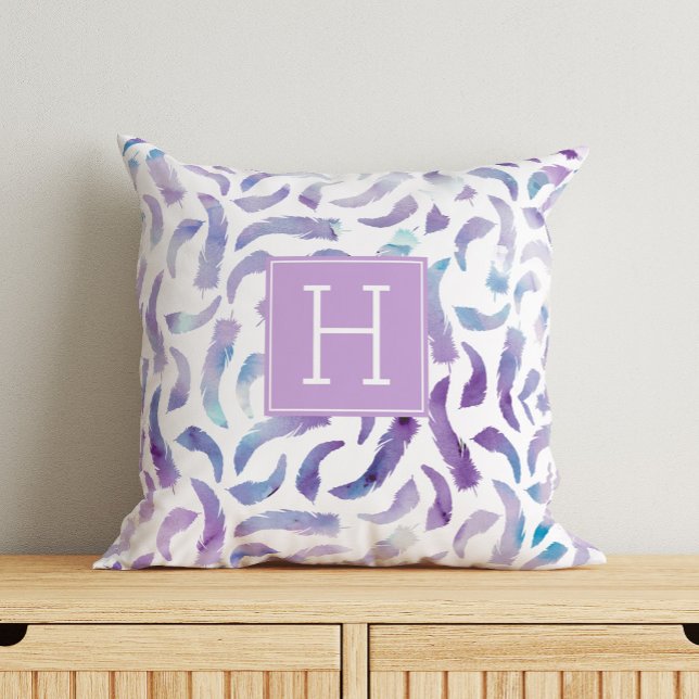 Beautiful Watercolor Feathers Monogrammed Cushion (Creator Uploaded)