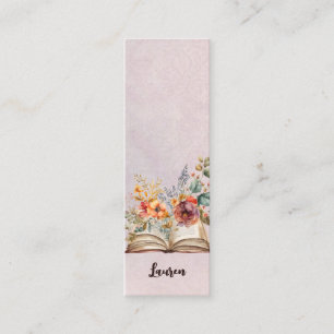 Beautiful Watercolor Floral Book Lover Bookmark Mini Business Card