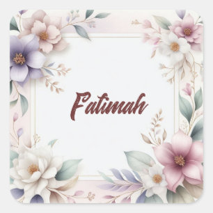 Beautiful Watercolor Floral Botanical Name Square Sticker