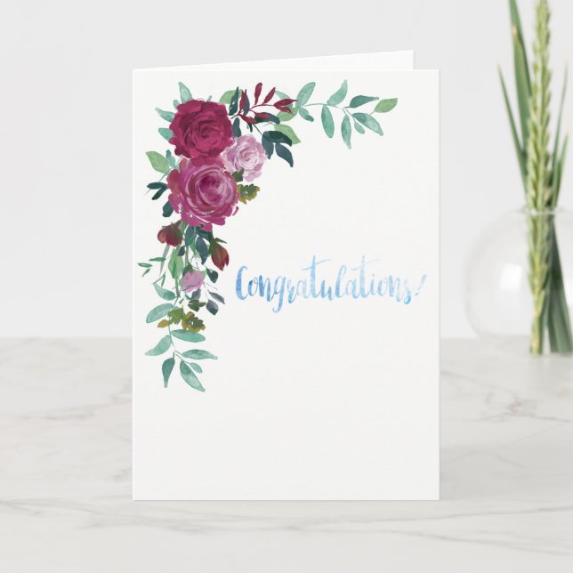 Beautiful Watercolor Floral Congratulations Card (Front)