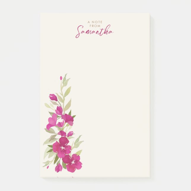 Beautiful watercolor floral custom design post-it notes (Front)