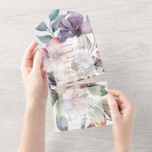 Beautiful watercolor floral Engagement Party All In One Invitation