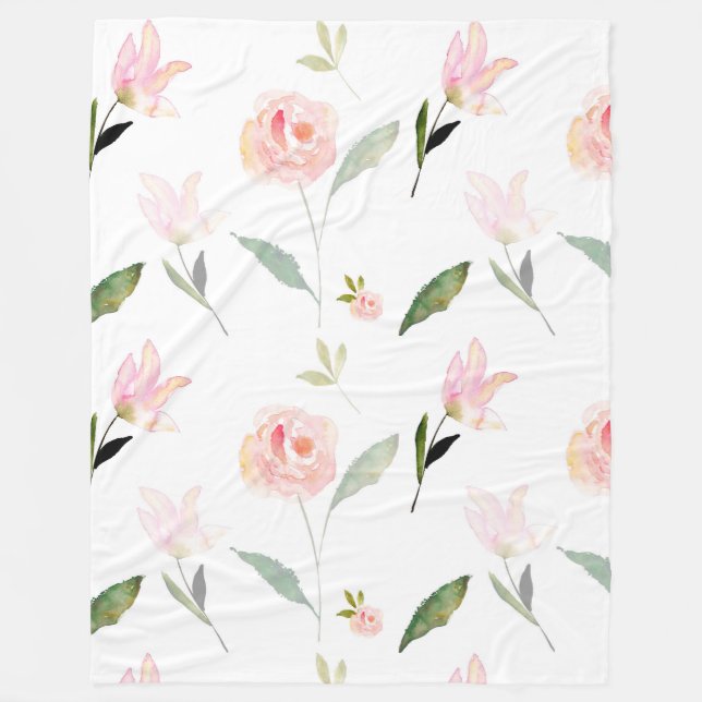 Beautiful Watercolor Floral Fleece Blanket (Front)