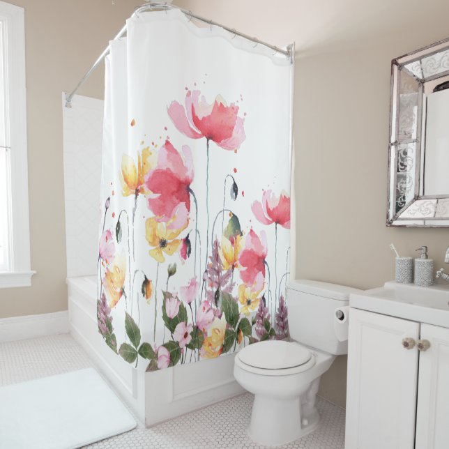 Beautiful watercolor floral garden elegant trendy  shower curtain (In Situ)