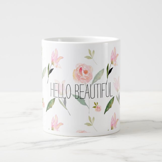 Beautiful Watercolor Floral Large Coffee Mug (Front)