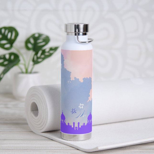 Beautiful Watercolor Floral Mosque Islamic Gift Water Bottle (Yoga)