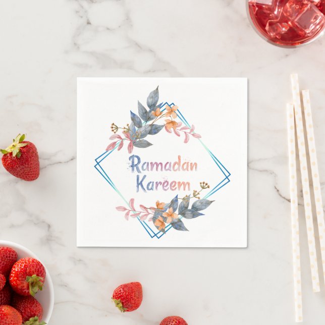 Beautiful Watercolor Floral Ramadan Kareem Napkin (Insitu)