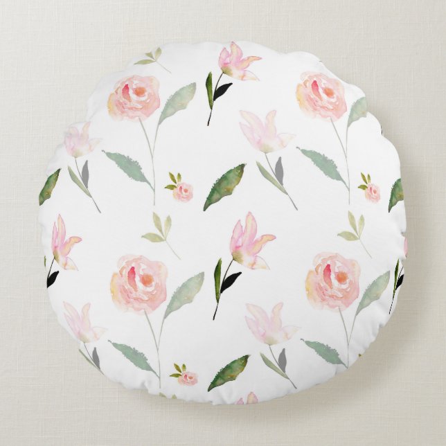 Beautiful Watercolor Floral Round Cushion (Front)