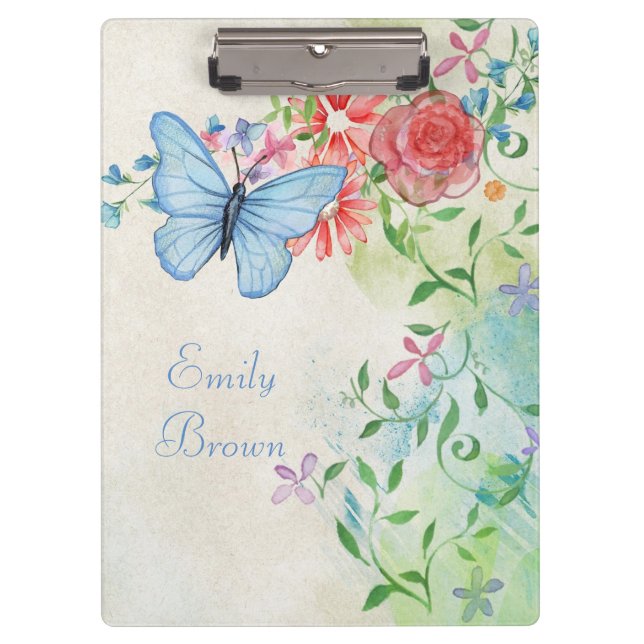 Beautiful Watercolor Floral with Butterfly Clipboard (Front)