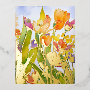Beautiful Watercolor floral with gold foil gilt.  Holiday Postcard