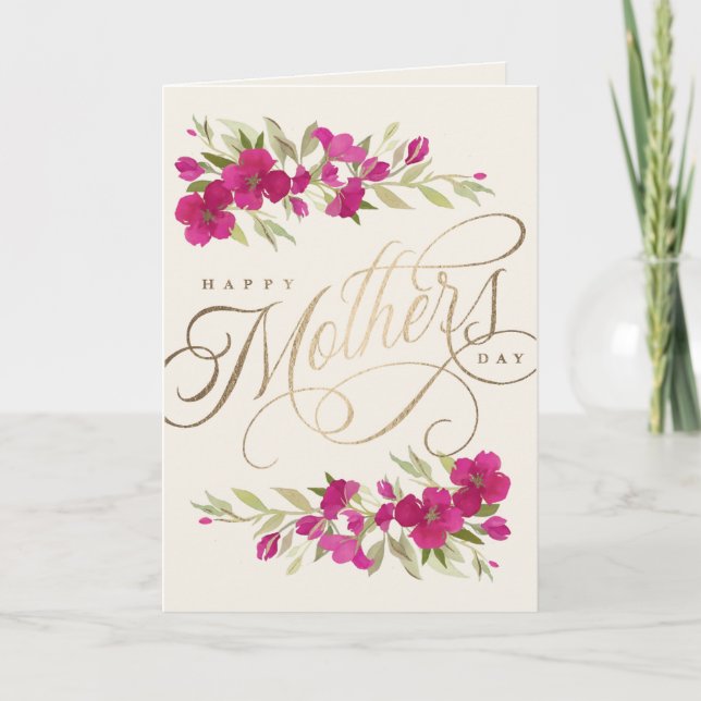 Beautiful watercolor florals Mother's Day script C Card (Front)