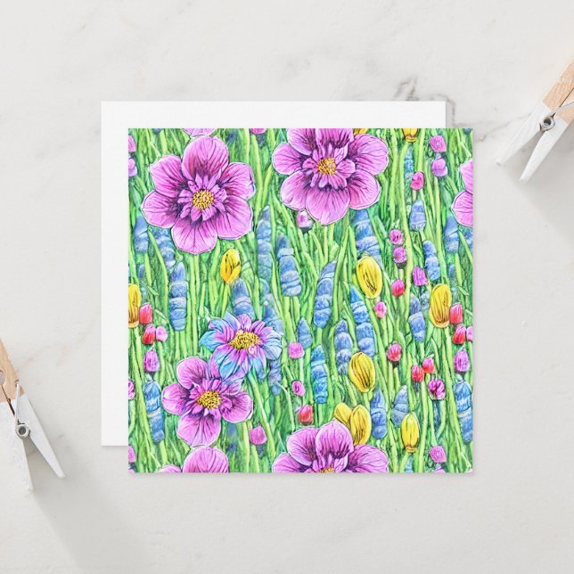 Beautiful watercolor flower garden Purple Green (Front/Back In Situ)