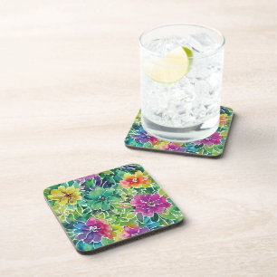 Beautiful Watercolor Flower Pattern Coaster