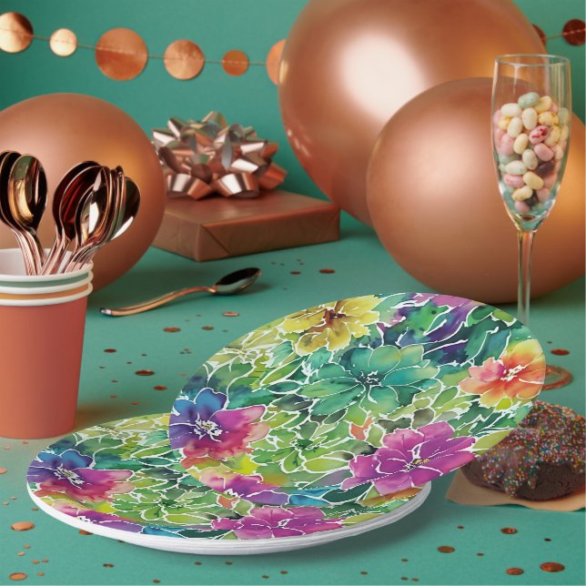 Beautiful Watercolor Flower Pattern Paper Plate (Multi)