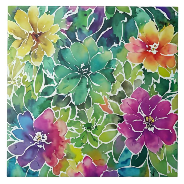 Beautiful Watercolor Flower Pattern Tile (Front)