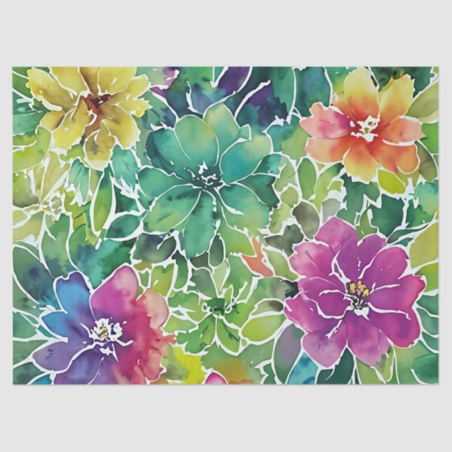 Beautiful Watercolor Flower Pattern Tissue Paper (Front)